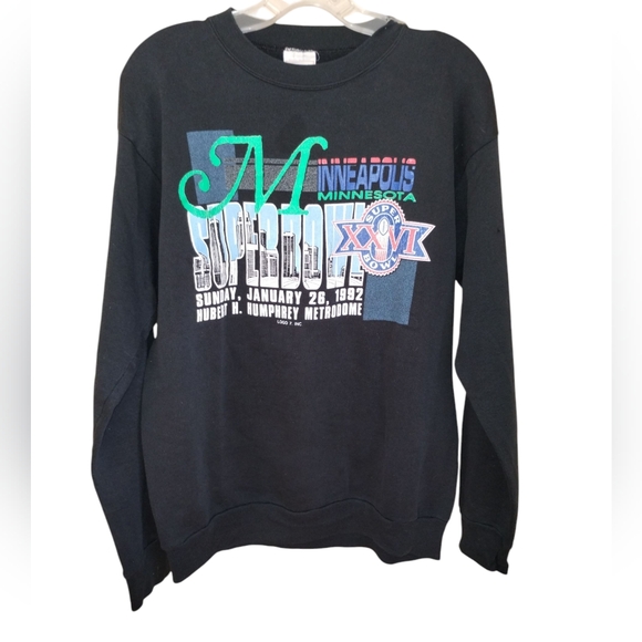Vtg '92 Logo 7 Super Bowl Sweatshirt L Bills v Redskins Black - Picture 1 of 10